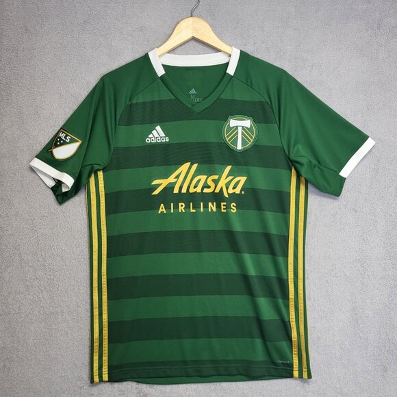 Portland Timbers Adidas Shirt Mens M Climalite Soccer Jersey Alaska Airlines - Picture 1 of 11